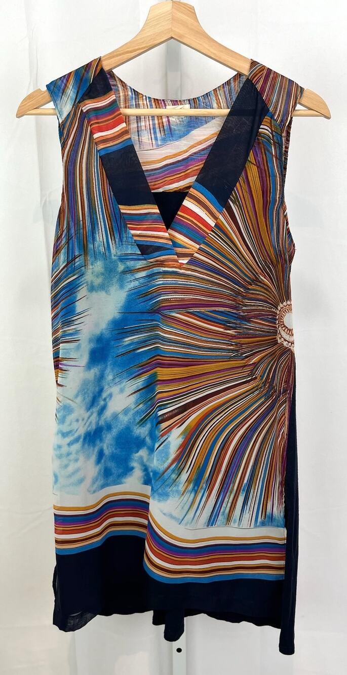 TINY  XS Anthropologie Shoreline Sunburst Tunic Top Sleeveless Hi Low Multicolor